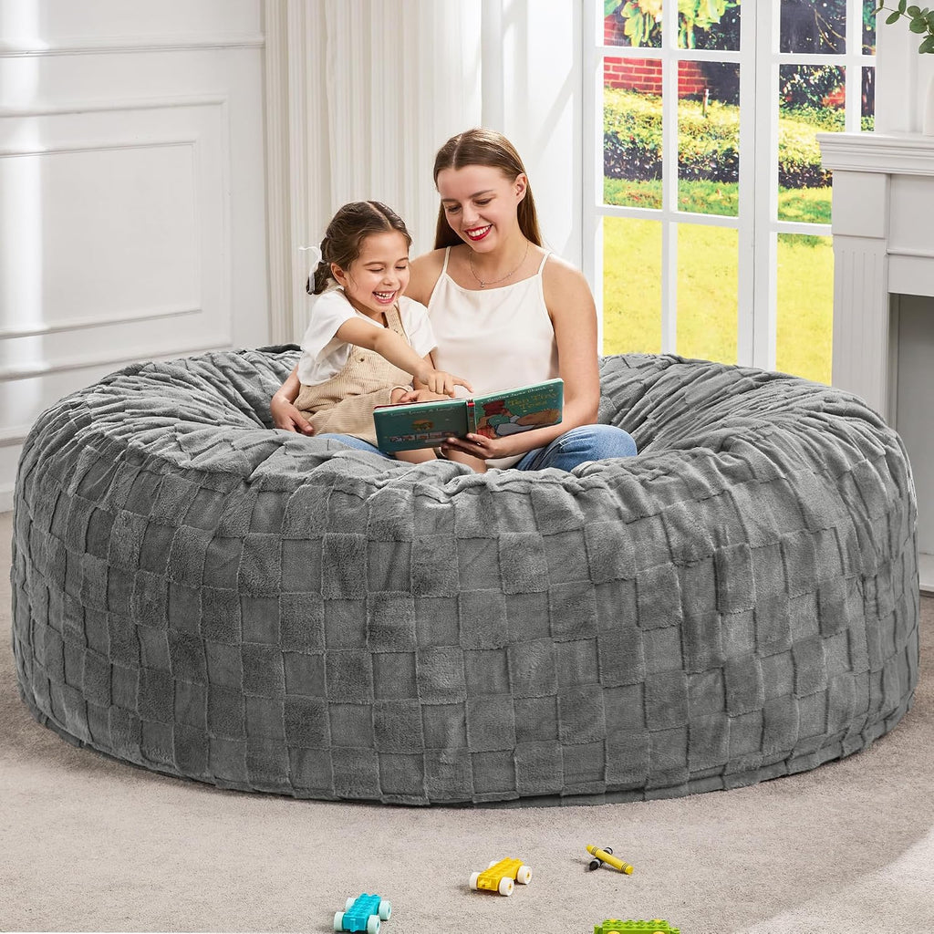 Hobestluk Bean Bag Chairs Beanbag Chair with Filler Adult Bean Bags with Fluffy Cover, Giant Bean Bag Chairs for Aduts for Living Room, Bedroom (Grey, 6FT - 70' x 70' x 15')