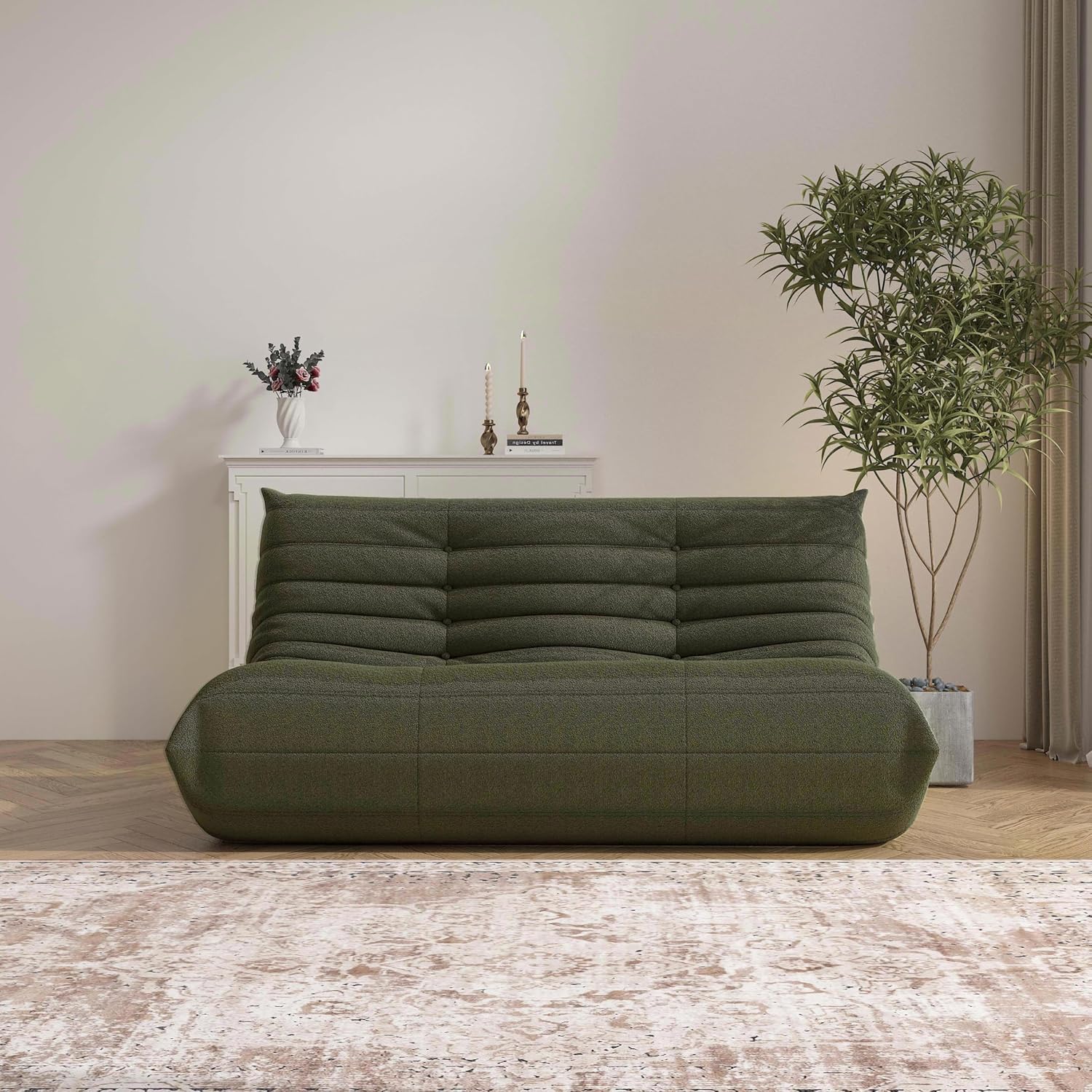 Loveseat Fireside Chair Bean Bag Sofa - Large Bean Bag Chair for Adults & Teens, 2 Seater, High Density Comfortable Foam, Living Room & Bedroom (Green)