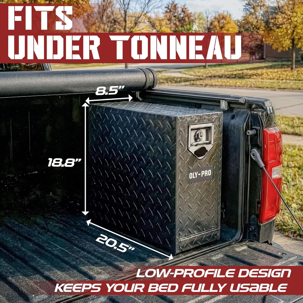 Truck Bed Tool Box with 5-Drawer Slides | Lockable Heavy-Duty Tool Chest Storage for Pickup, Jobsite & Side Trucks | 8-Inch Toolbox with Key (Black Aluminum - T Handle)