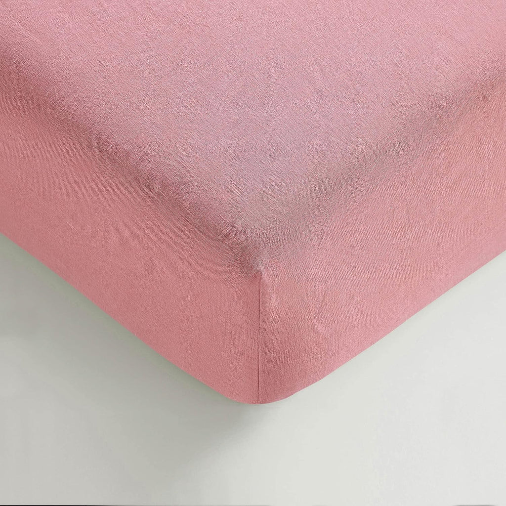 Sijo Stone Washed Organic French Linen Bed Sheet Set, GOTS Certified Organic, Best Cooling Linen Sheet Award by Sleep Foundation, 4 Piece - 2 Pillowcases, 1 Fitted and 1 Flat (Pink Clay, Cal King)