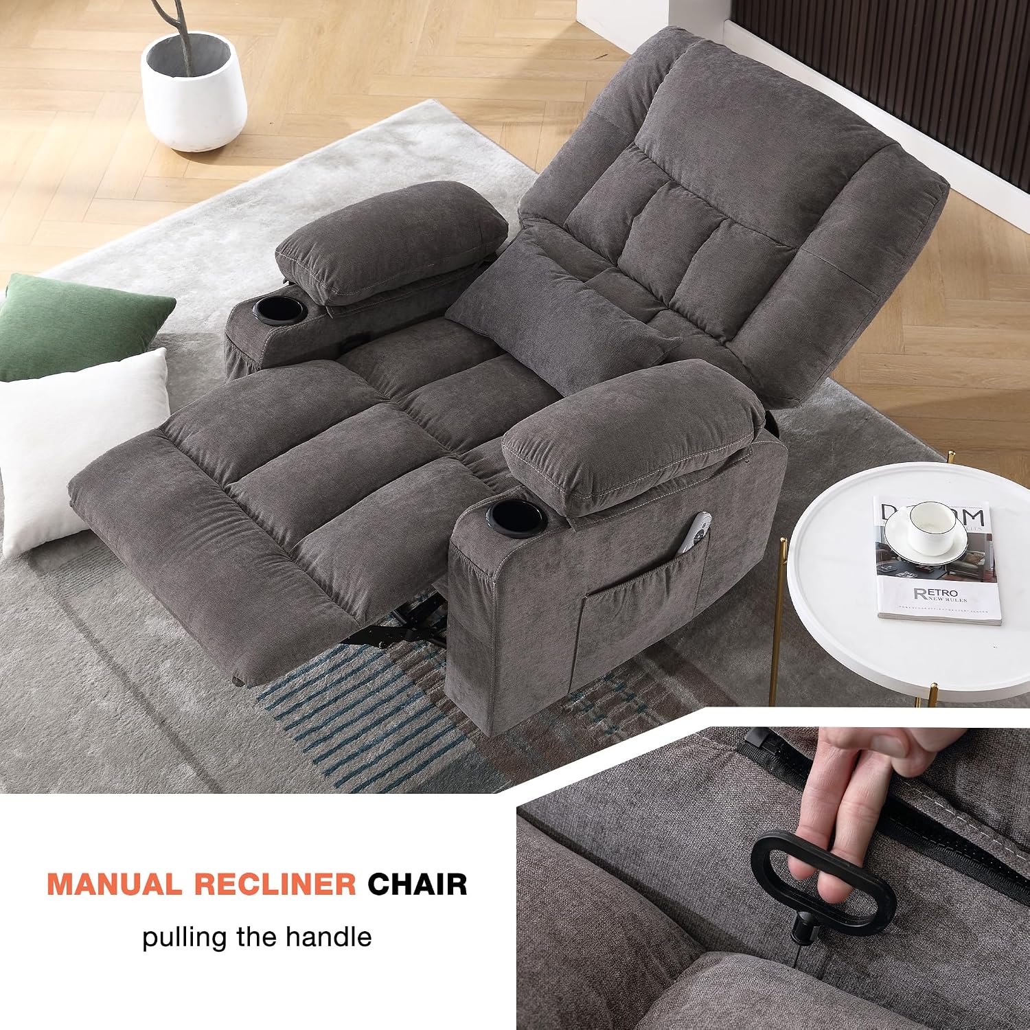 Massage Swivel Recliner Chair with Vibration Massage and Lumbar Heating for Adults,Oversized Rocker Recliner Single Sofa with Side Pocket,Two Cup Holders and USB Charge Port for Living Room