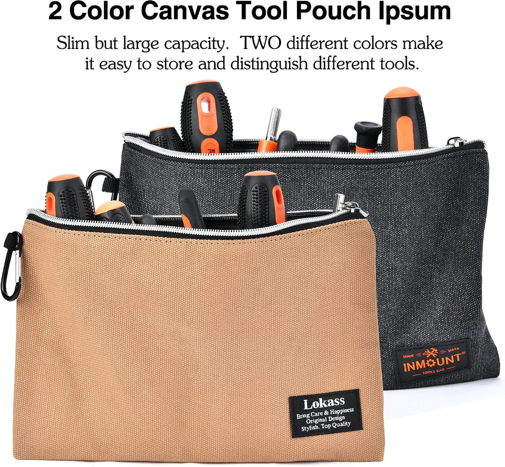 Tool Bag Backpack with 2 Canvas Tool Pouch Tool Kit, 75 Pockets & Loops Heavy Duty Tools Organizer/HVAC Tool Carrier for Eelectrician/Construction Work with Molded Base and Combination Lock, Brown