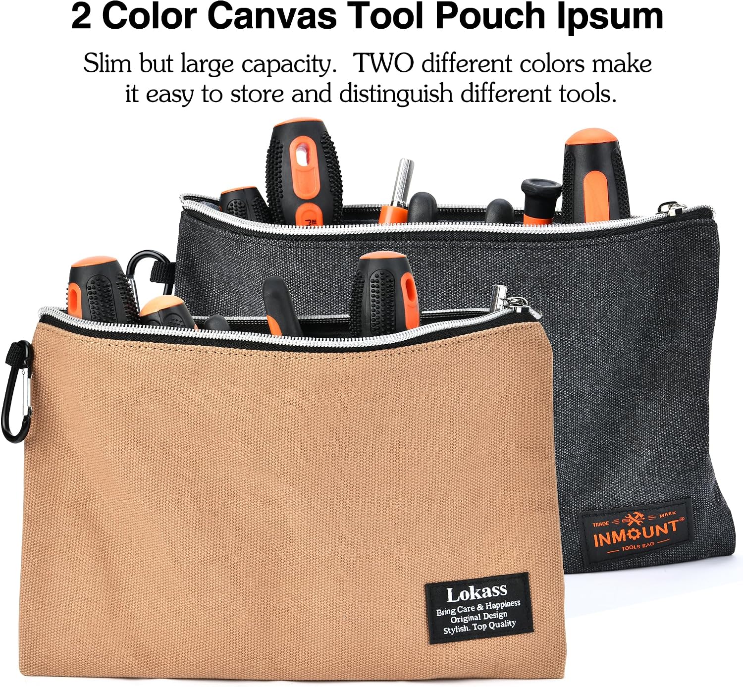 Tool Bag Backpack with 2 Canvas Tool Pouch Tool Kit, 75 Pockets & Loops Heavy Duty Tools Organizer/HVAC Tool Carrier for Eelectrician/Construction Work with Molded Base and Combination Lock, Brown