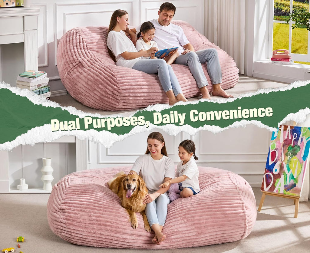 Hobestluk 6FT Bean Bag Chairs Adult Bean Bag with Portable Handle Comfy Large Bean Bag Lounge Chair with Removable Cover for Living Room Bedroom (Stripe Pink, 6FT)
