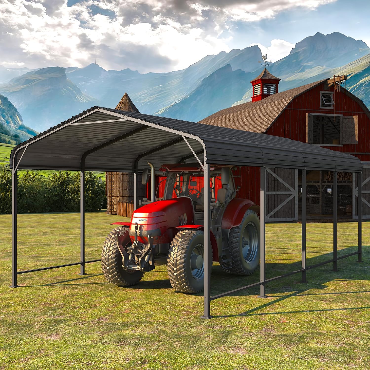 12x20 FT Metal Carport, Heavy Duty Carport Canopy with Galvanized Steel Roof and Frame, Outdoor Storage Car Port with Enhanced Base, Multi-Use Car Garage for Pickup, Car, Truck, Boat and Tractor, Grey