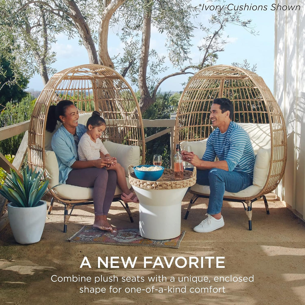 Best Choice Products Wicker Egg Chair, Oversized Indoor Outdoor Lounger for Patio, Backyard, Living Room w/ 4 Cushions, Steel Frame, 440lb Capacity - Navy
