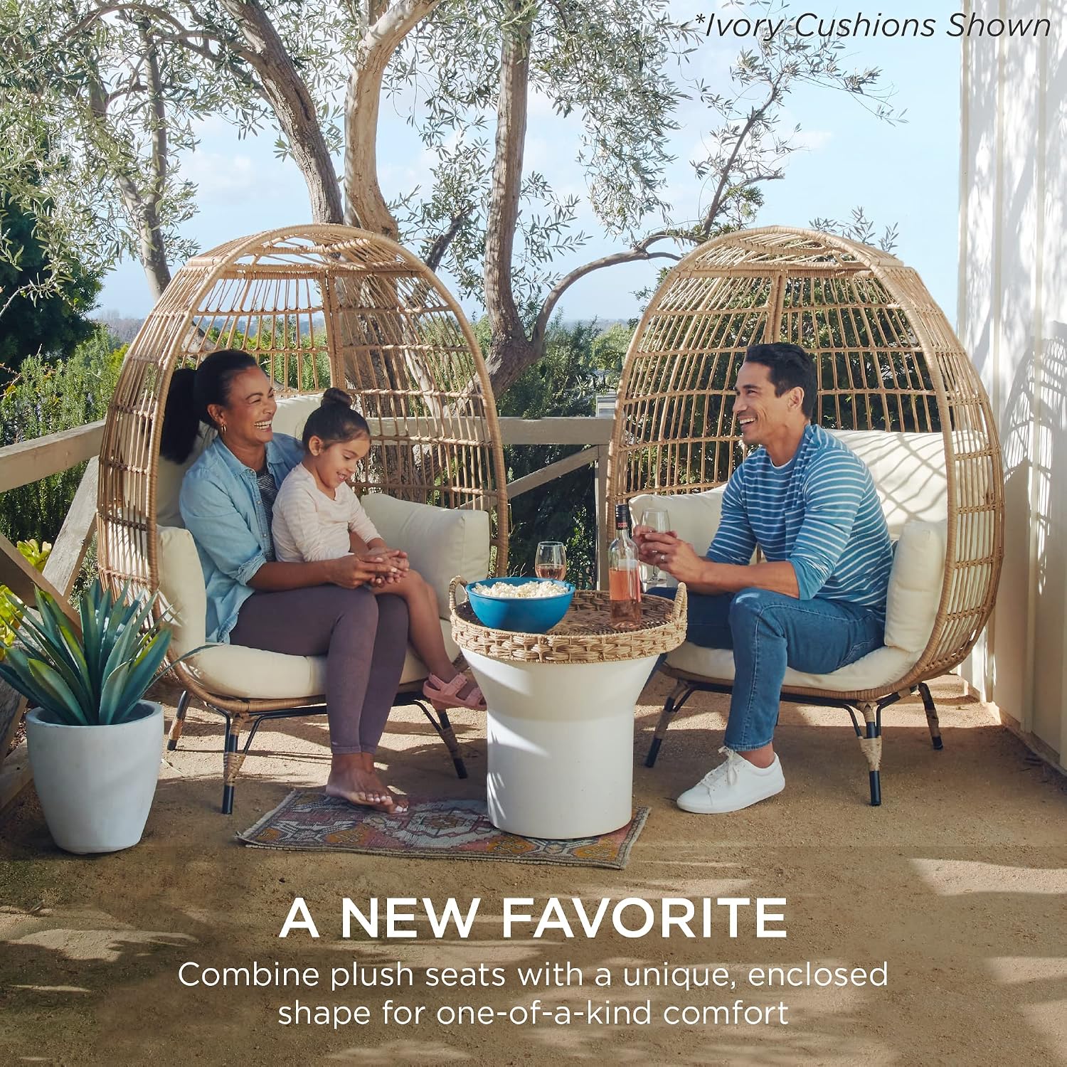 Best Choice Products Wicker Egg Chair, Oversized Indoor Outdoor Lounger for Patio, Backyard, Living Room w/ 4 Cushions, Steel Frame, 440lb Capacity - Navy