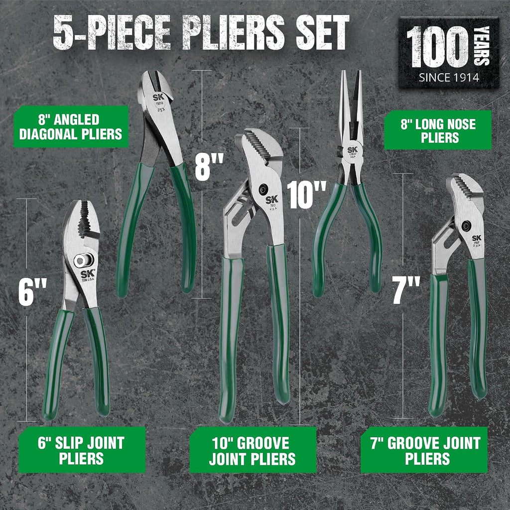 SK Tools USA 5 Piece General Purpose Pliers Set | 17835