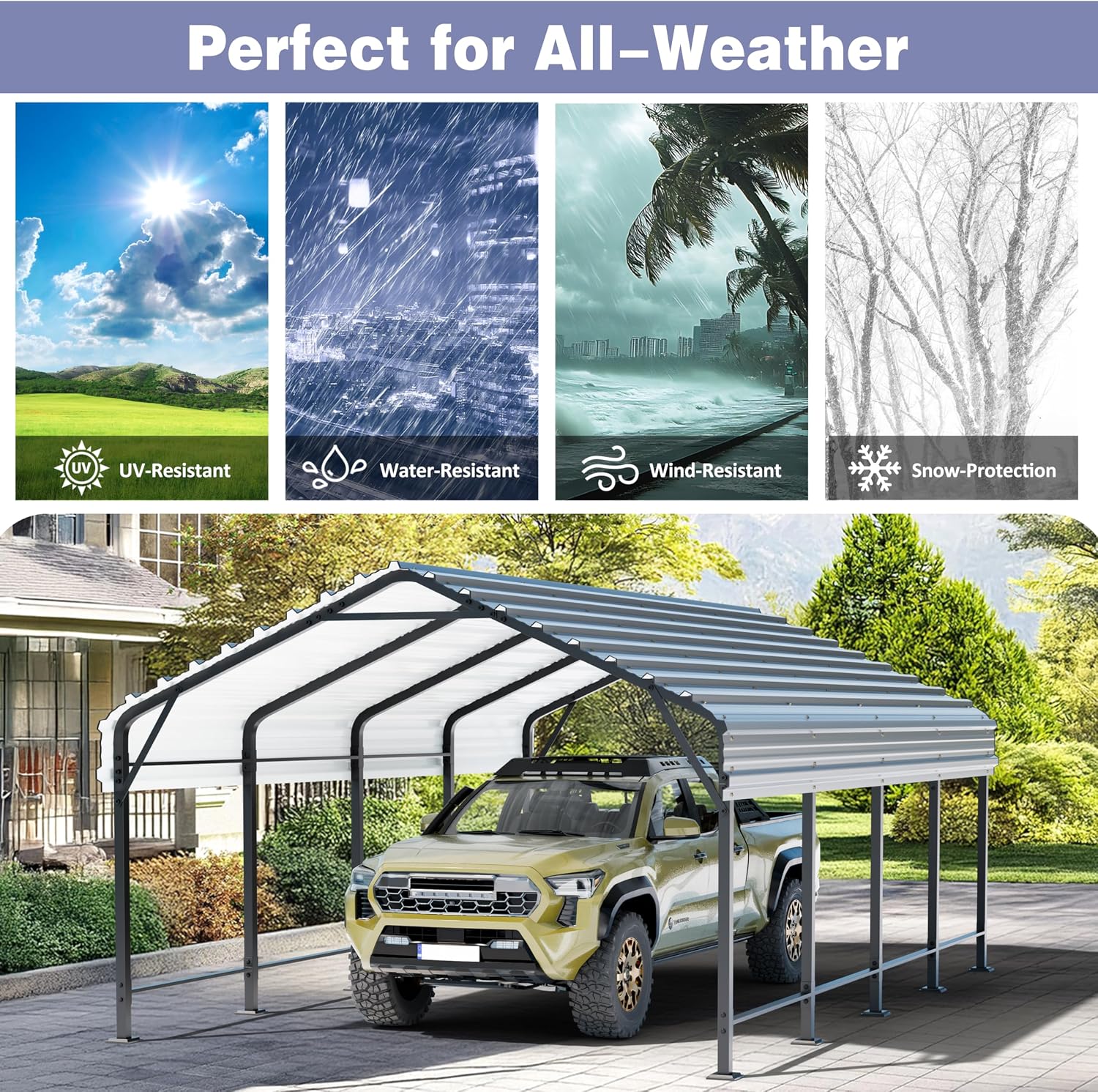 JY QAQA 12 x 20 ft Metal Carport, Heavy Duty Carport Canopy with Galvanized Steel Roof, Outdoor Car Tent Metal Garage Shelter for Car, SUV, Trucks and Boats