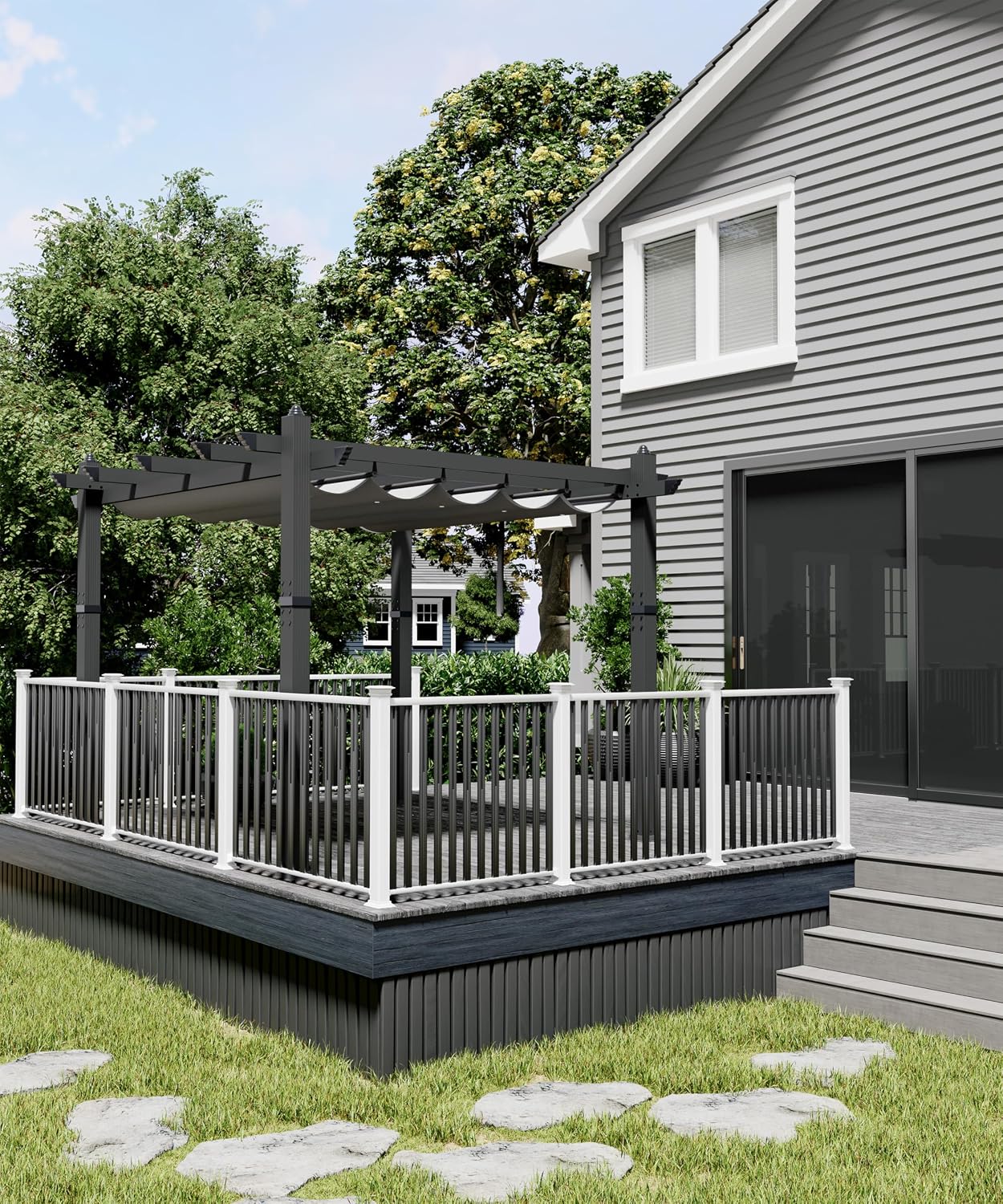 GarveeLife 10x10 ft Aluminum Pergola, Outdoor Metal Pergola with Adjustable Canopy, Reinforced Frame Outdoor Shelter for Backyard, Lawn and Deck - Gray