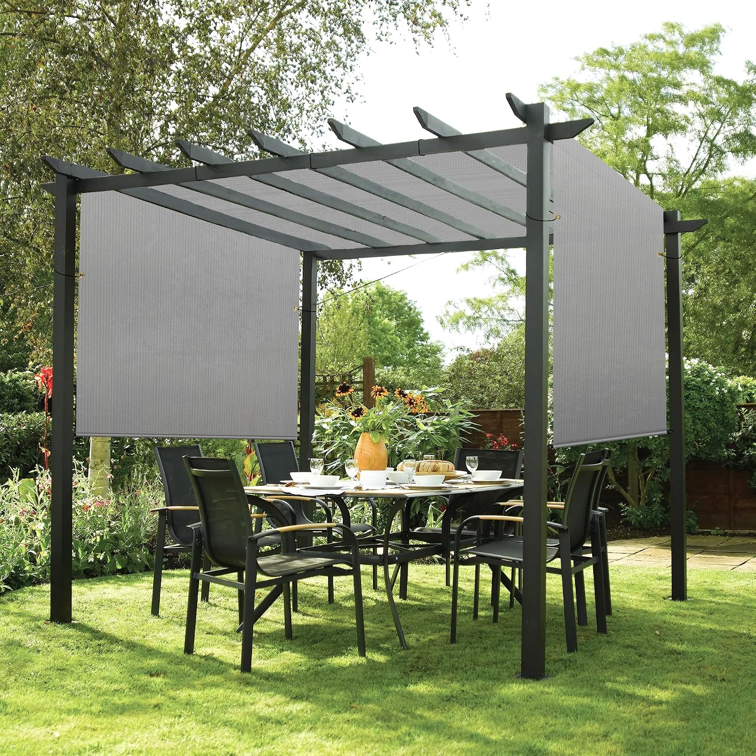 Patio 12' x 20' Pergola Cover Canopy Replacement Shade Cloth with Grommets Weighted Rods Outdoor Sun Shade Screen UV Block for Gazebo Backyard Deck Porch Balcony, Light Gray