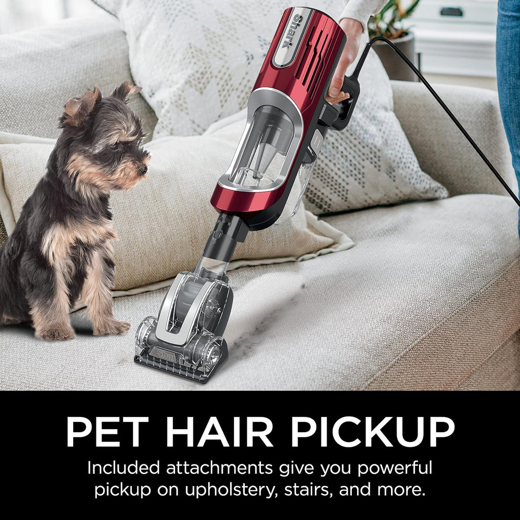 Shark HZ602 Ultralight Pet Pro Corded Stick Vacuum with PowerFins & Self-Cleaning Brushroll, Comet Red (Renewed)