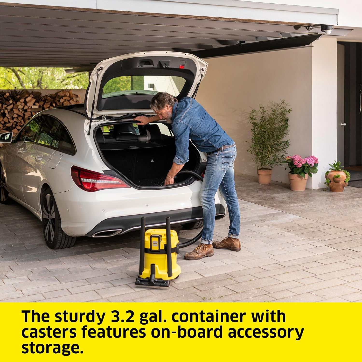 Kärcher WD 2-18 Battery Powered Wet Dry Shop Vacuum Cleaner with Blower Function & Attachements, Multi Purpose, 225 W- Cartridge Filter, Fleece Bag, Floor & Crevice Nozzle, 3.2 Gal - Tool Only