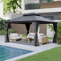 Domi 10x13FT Outdoor Gazebo, Hardtop Gazebo with Galvanized Steel Double Roof, Metal Gazebos with Drainage System Patio Pergola for Patio Deck Backyard,Curtain and Netting,Gray