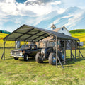 20x20 FT Metal Carport with Updated Roof & Enhanced Base, Heavy Duty Canopy Carport Garage, Vertaile for Car, Truck, Boat, Tractors, Party, Grey