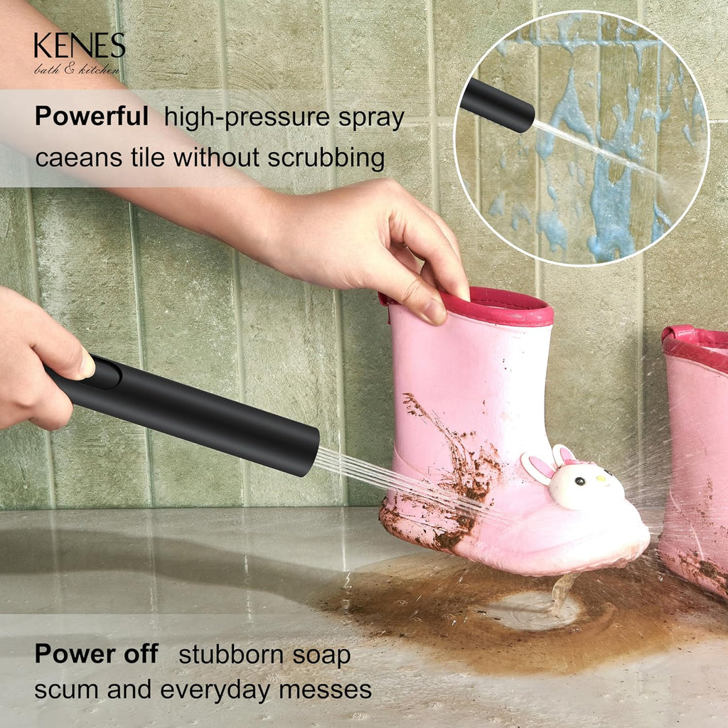 KENES Matte Black Rainfall Bathroom Shower System Rain Shower Head and Handle Set, Shower Faucet Set with 10-Inch Rain Showerhead and Handheld Spray, (Shower Valve Included), LJ-6026A-2