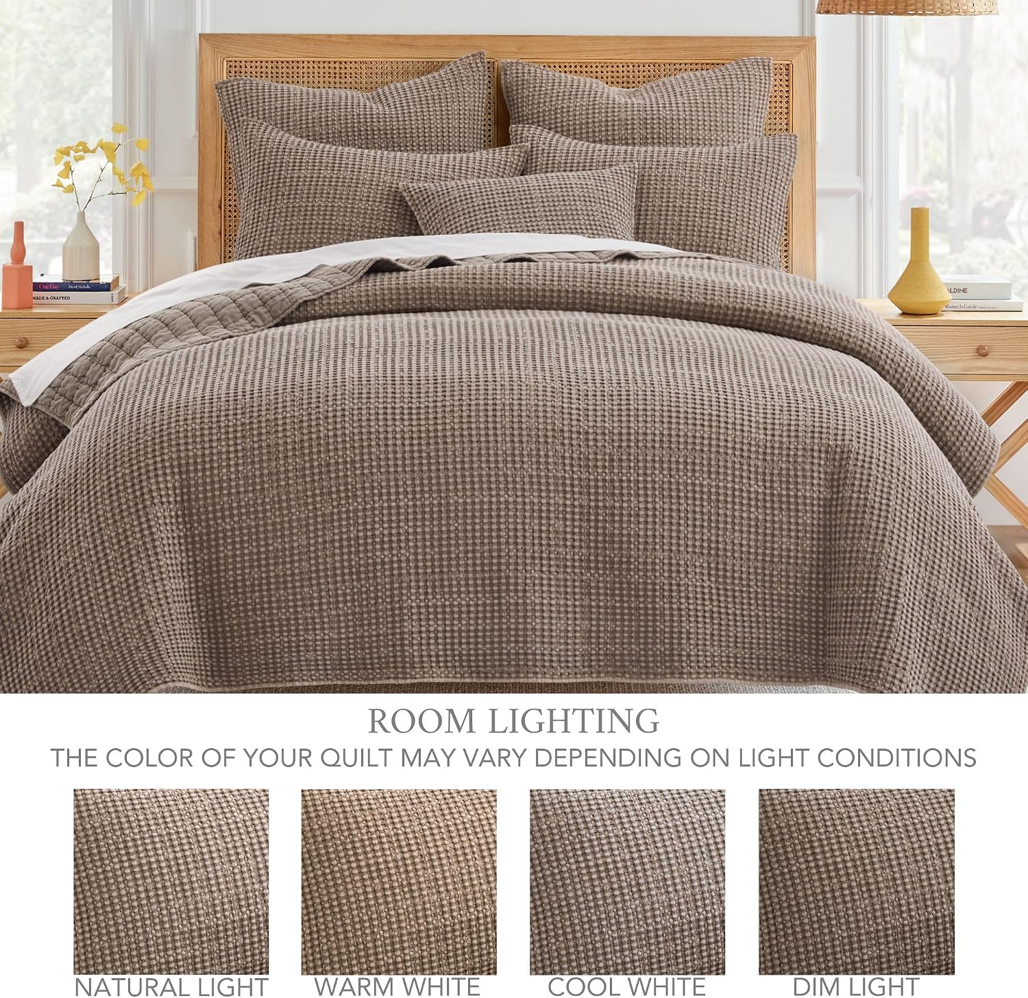 Levtex Home Mills Waffle Full/Queen Quilt Set (88x92in) with 2 Pillow Shams (26x20in) - Cocoa - Cotton Waffle Full/Queen Size Quilt Bedding Set - Lightweight, Soft, Pre-Washed