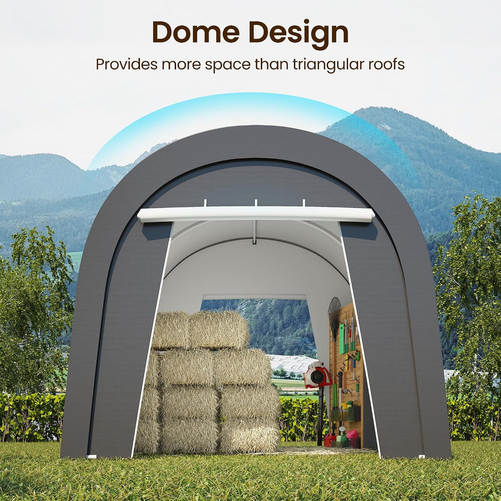 FansaFurn 10'x20' Carport, Outdoor Round Portable Garage with 2 Roll up Doors, Heavy Duty Storage Shelter Car Canopy Party Tent, Dark Gray