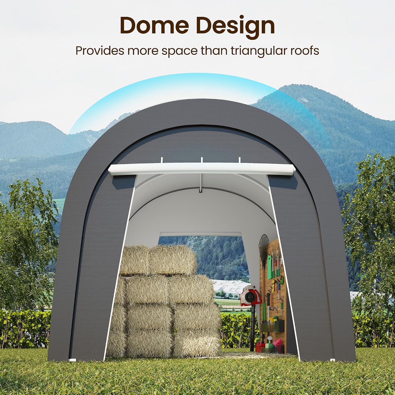 FansaFurn 10'x20' Carport, Outdoor Round Portable Garage with 2 Roll up Doors, Heavy Duty Storage Shelter Car Canopy Party Tent, Dark Gray