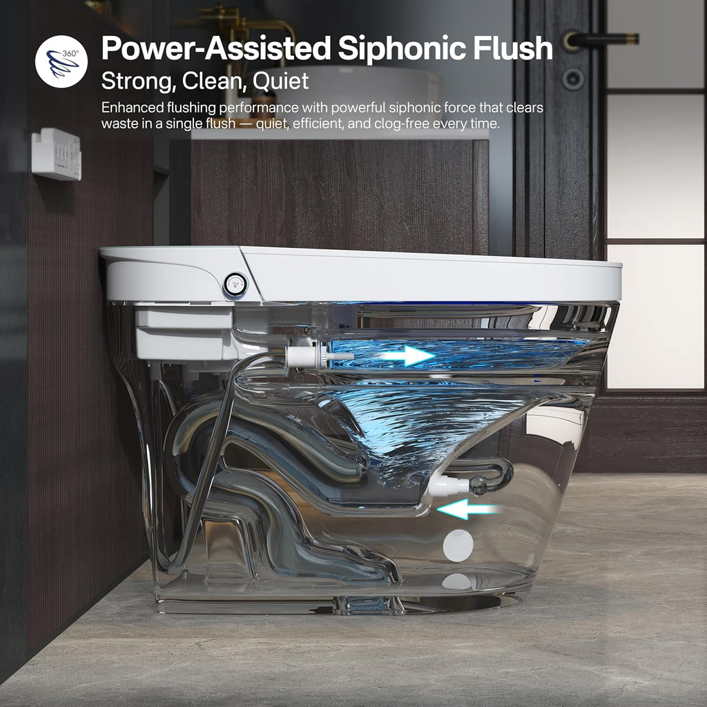 Smart Toilet, Eridanus One Piece Bidet Toilet for Bathroom, Toilet with Heated Bidet Seat, Adjustable Warm Water Wash & Dryer, Foot Sensor Flush, Tankless Toilet with LED Display, White