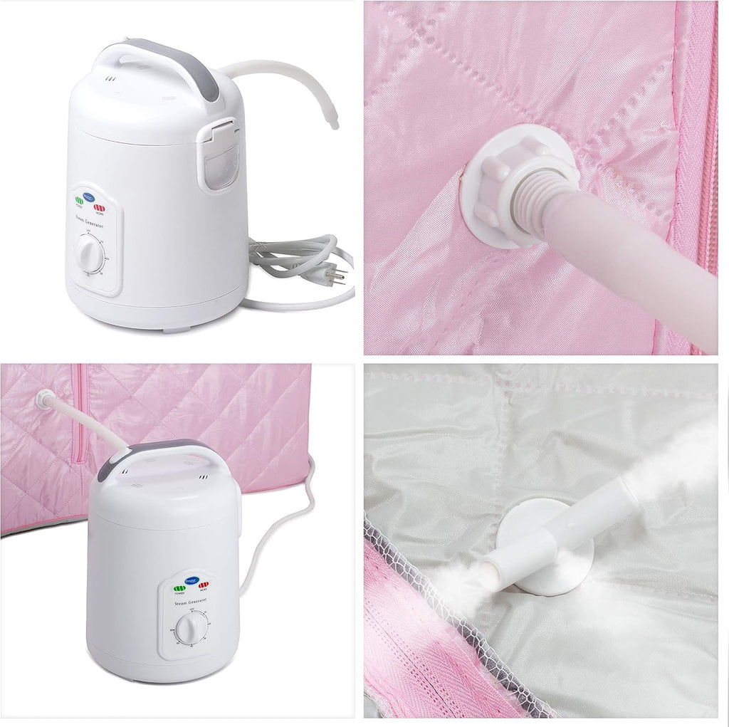 Durasage Oversized Portable Steam Sauna Spa for Home – 800W Steam Generator, 60-Minute Timer, Foldable Chair Included, Spacious Design, 1.5-Year Warranty (Light Pink)