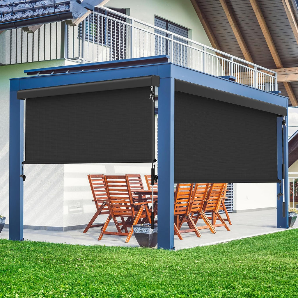 Integrated Outdoor Roller Shade, 6'W x 6'H Assembly Free Outdoor Patio Blinds with 420GSM Upgraded Fabric for 95% UV Blockout, Cordless Patio Shade, Sun Shades Outdoor Patio for Porch, Gazebo,Balcony
