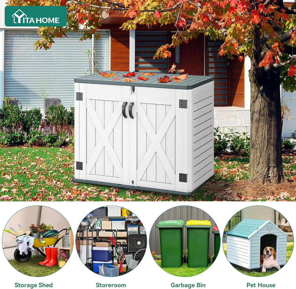 YITAHOME Outdoor Horizontal Storage Shed with X-Shaped Lockable Door, 35 Cu Ft Weatherproof Resin Tool Shed w/o Shelf, Ideal for Bike, Trash Cans, Garden Tools, Lawn Mowers, Light Gray
