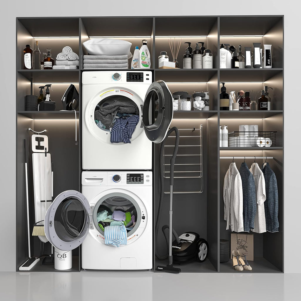 KoolMore 27' Front Load X-Large 8 Cu. Ft. Dryer, Large Capacity Home Unit with Wrinkle Release Steam Function and Smart Sensor Dry Technology, Stainless-Steel Drum [White] [240V] (FLD-8CWH)