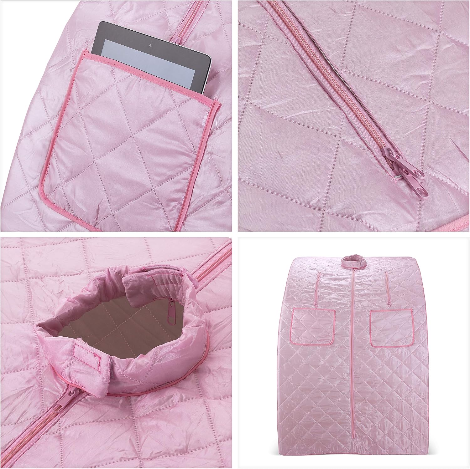 Durasage Oversized Portable Steam Sauna Spa for Home – 800W Steam Generator, 60-Minute Timer, Foldable Chair Included, Spacious Design, 1.5-Year Warranty (Light Pink)