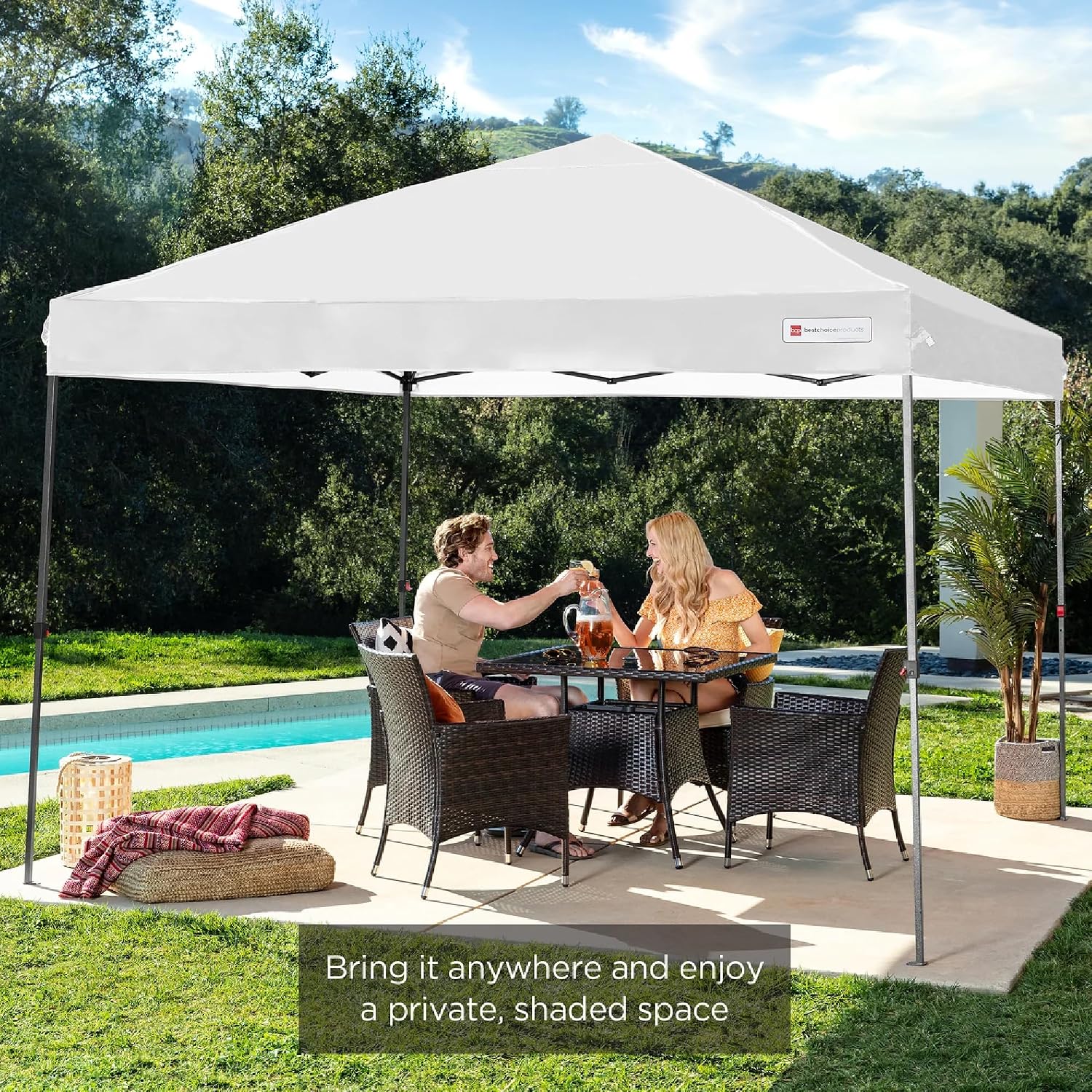 Best Choice Products 10x10ft Pop Up Canopy Tent, Outdoor Shade, 1 Person 1 Minute Set Up, Carry Case, 4 Weight Bags - White