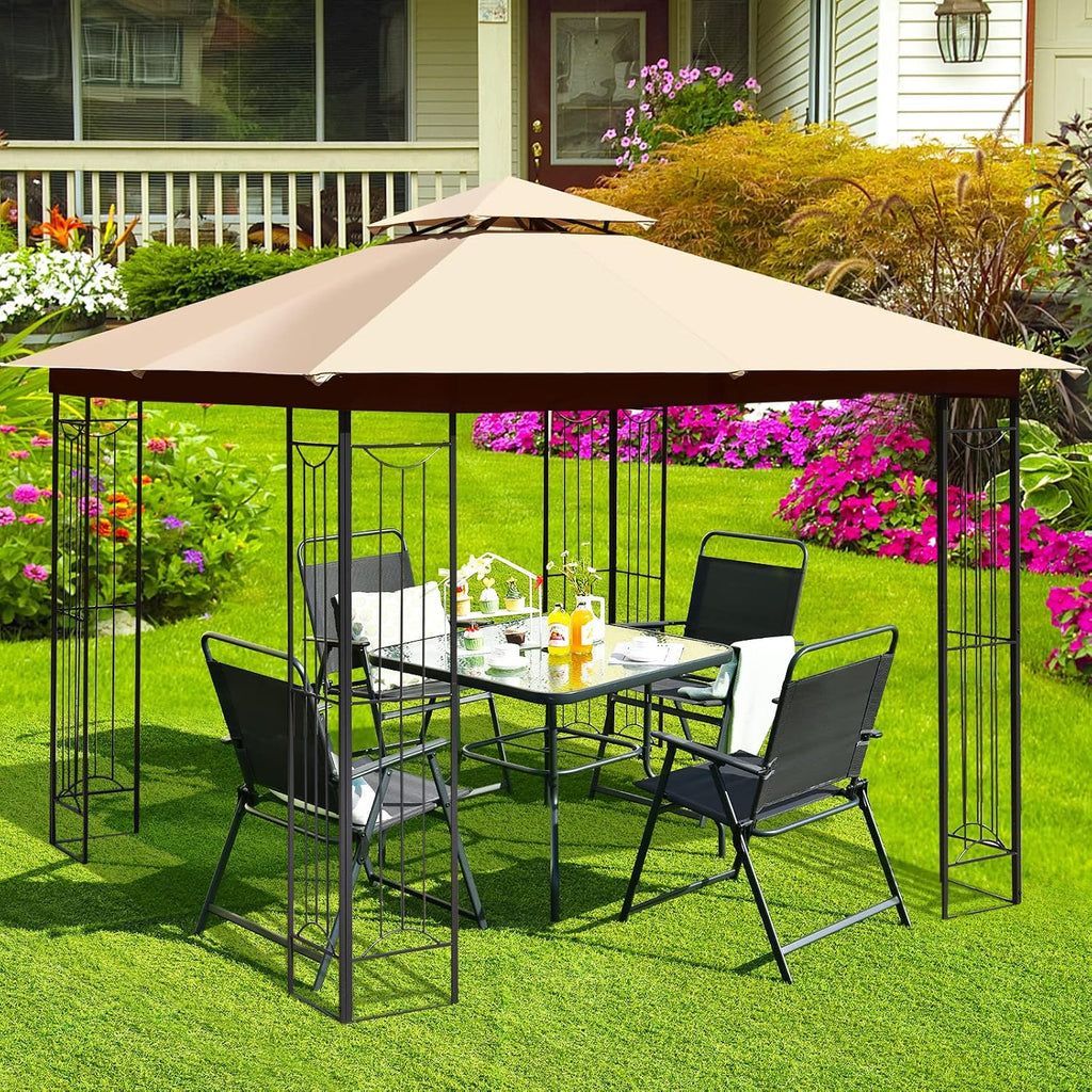 Tangkula 10 x 10 FT Patio Gazebo, Double Roof Outdoor Gazebo with Steel Frame, Patio Pavilion Shelter for Poolside, Deck, Backyard (Beige)