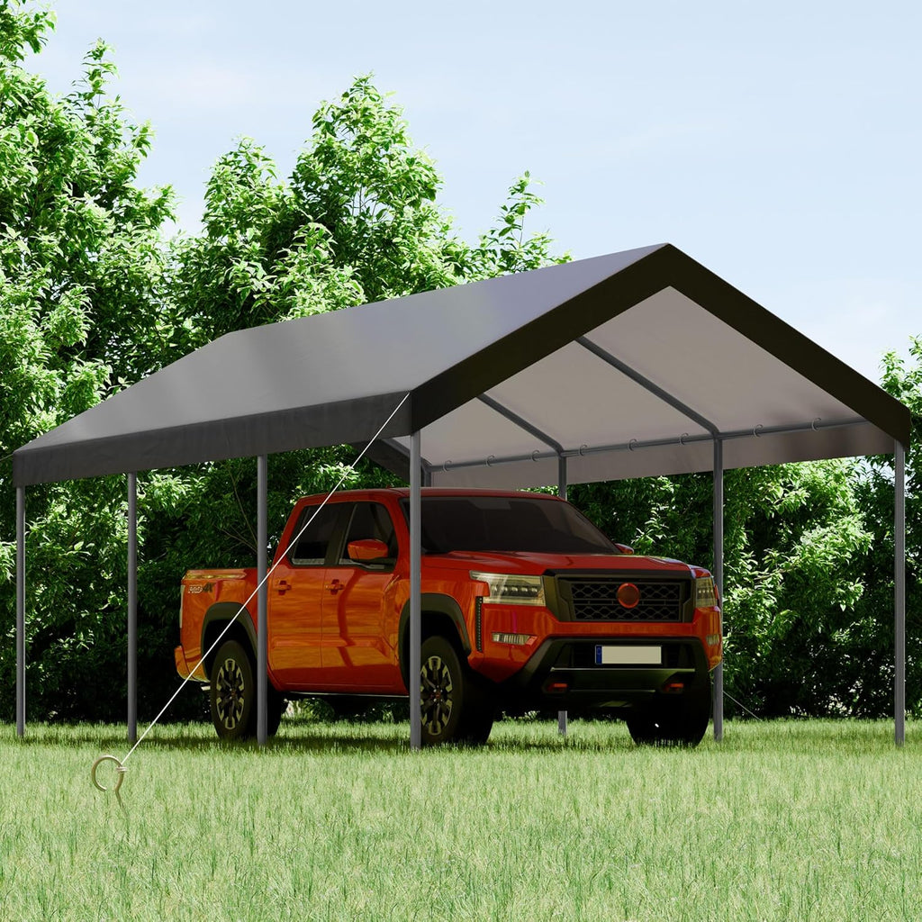 Shintenchi 10x20ft Heavy Duty Carport with UV&Wind Resistant Canopy,Portable Carport Garage Shelter with Stable Powder-Coated Steel Frame,Outdoor Carports for Car,Bike,Camp,Storage(Grey)