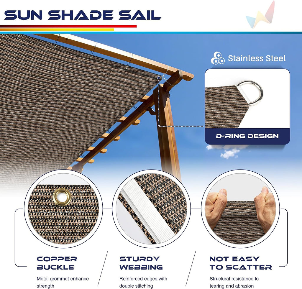 Windscreen4less 12' x 20' Sun Shade Sail Straight Edge Sun Shade Canopy Cover Outdoor with Grommets D-Ring UV Block for Pergola Backyard Patio (Brown)