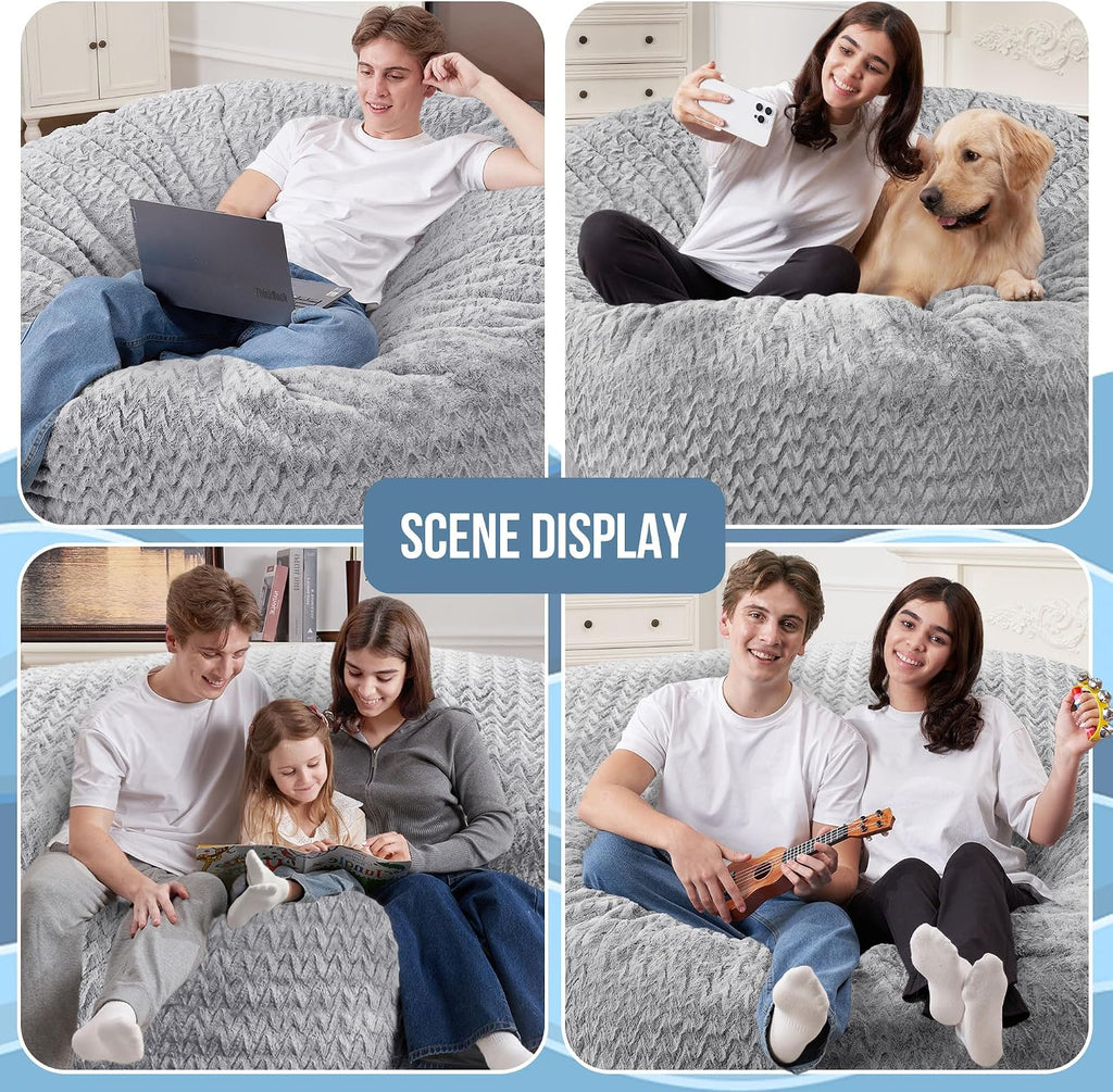 6FT Bean Bag Chair,Giant Bean Bag Chairs for Adults,Big Bean Bags with Memory Foam Filled, Large Beanbag Chairs with Chevron Plush Cover-Light Grey