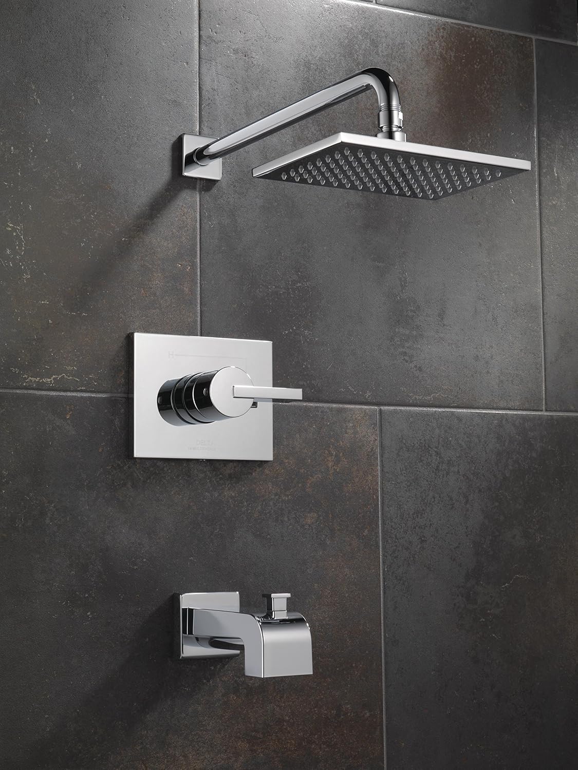 Delta Faucet Vero 14 Series Single-Function Tub and Shower Trim Kit with Single-Spray Touch-Clean Rain Shower Head, Chrome T14253 (Valve Not Included)