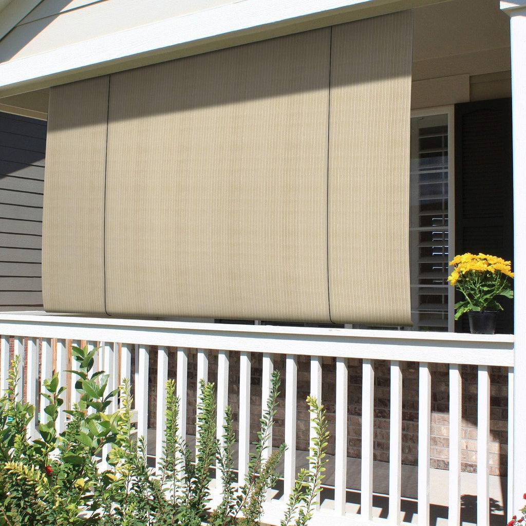 Windscreen4less Outdoor Shade Blinds Patio Roll Up Blackout Shades Exterior Roller Privacy Screen for Pergola Balcony Porch Carport Deck Window, 8' W x 10' L Beige