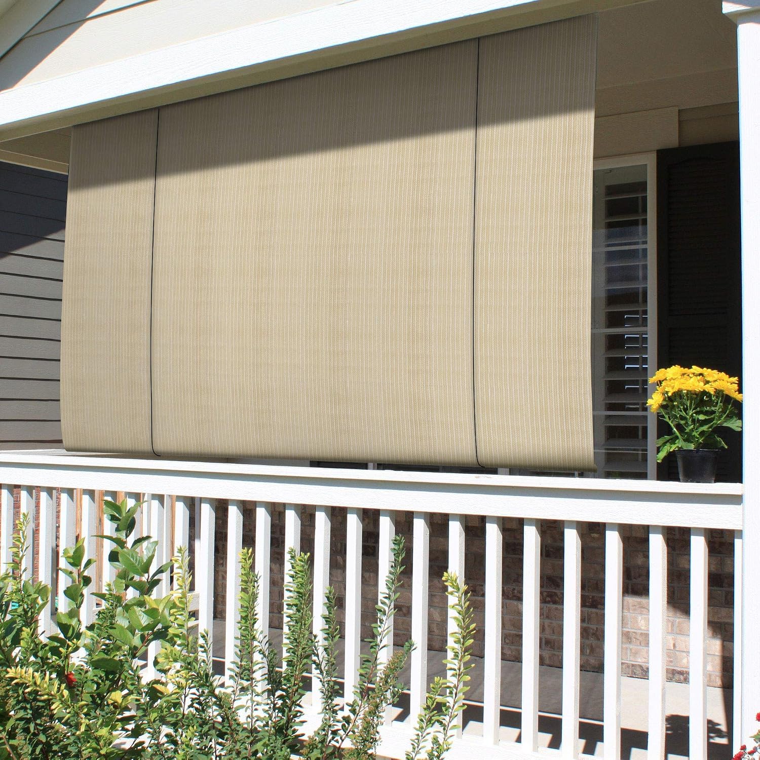Windscreen4less Outdoor Shade Blinds Patio Roll Up Blackout Shades Exterior Roller Privacy Screen for Pergola Balcony Porch Carport Deck Window, 8' W x 10' L Beige