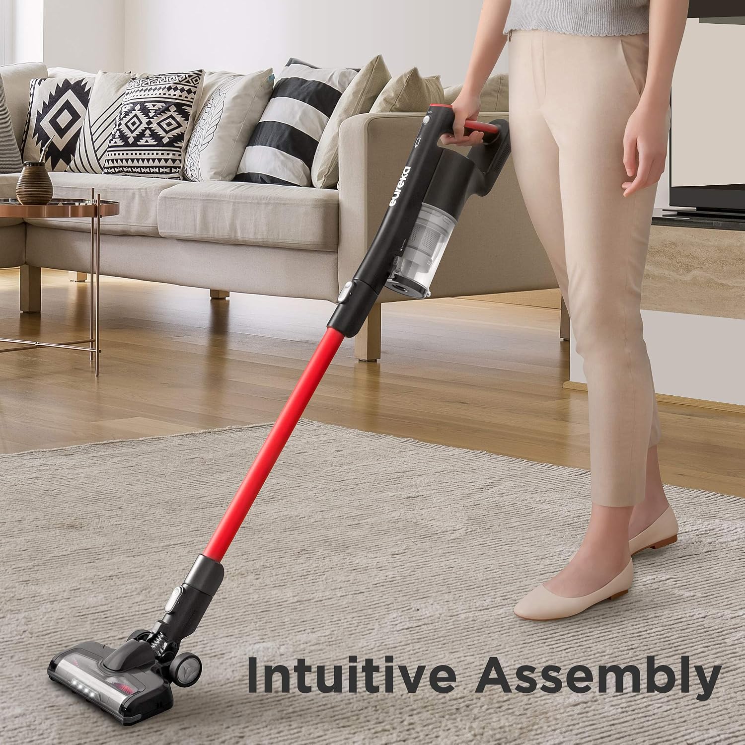 Eureka Cordless Vacuum Cleaner, Vacuum Cleaner for Home Rechargeable, Lightweight Stick Vacuum for Hardwood and Pet Hair,Rose Red, NEC101