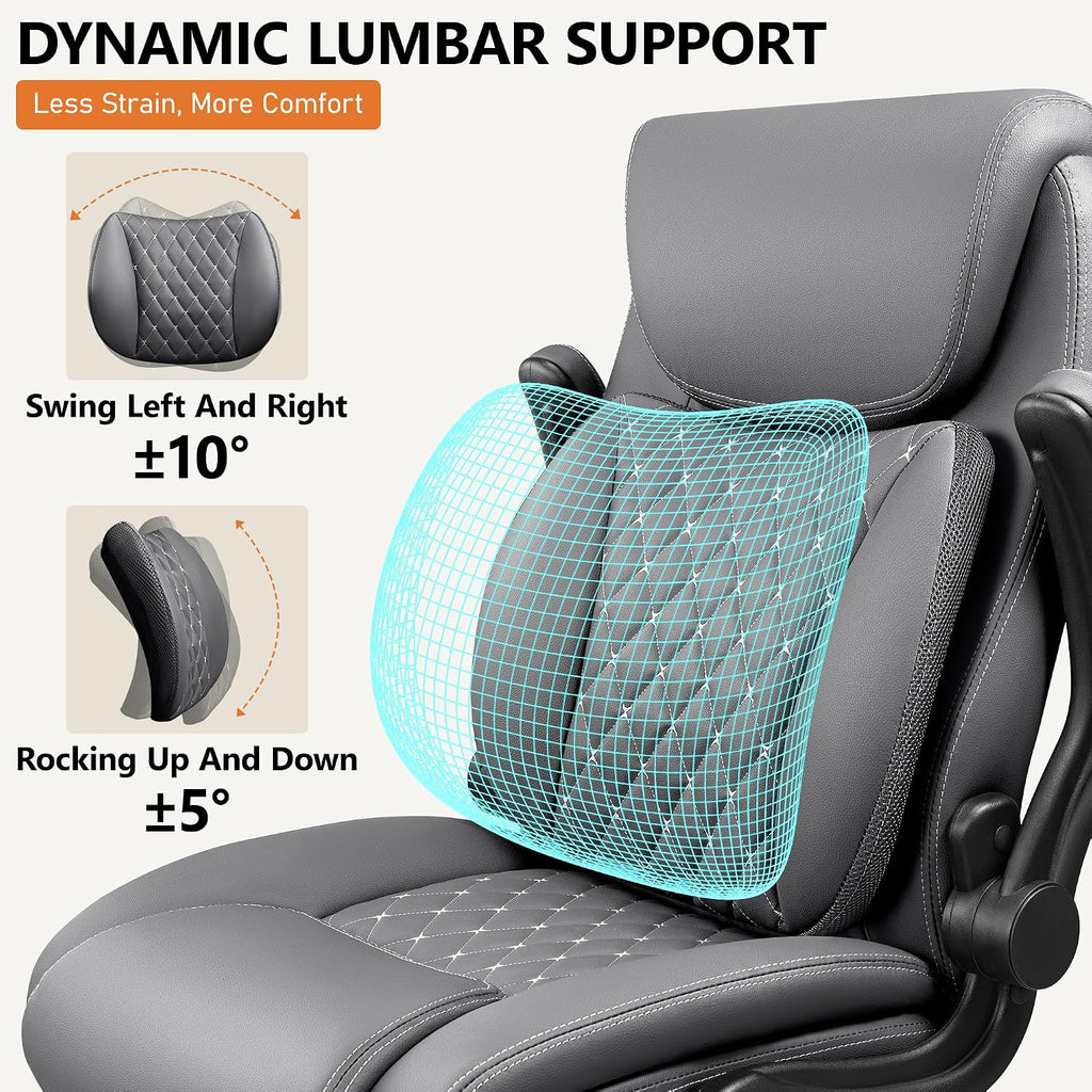 BESTFAIR Office Chair, Ergonomic Computer Desk Chairs with Lumbar Support for Lower Back Pain Relief, Executive Leather Home Chair Comfy with Padded Flip-up Armrests, Gray, 4-Pack