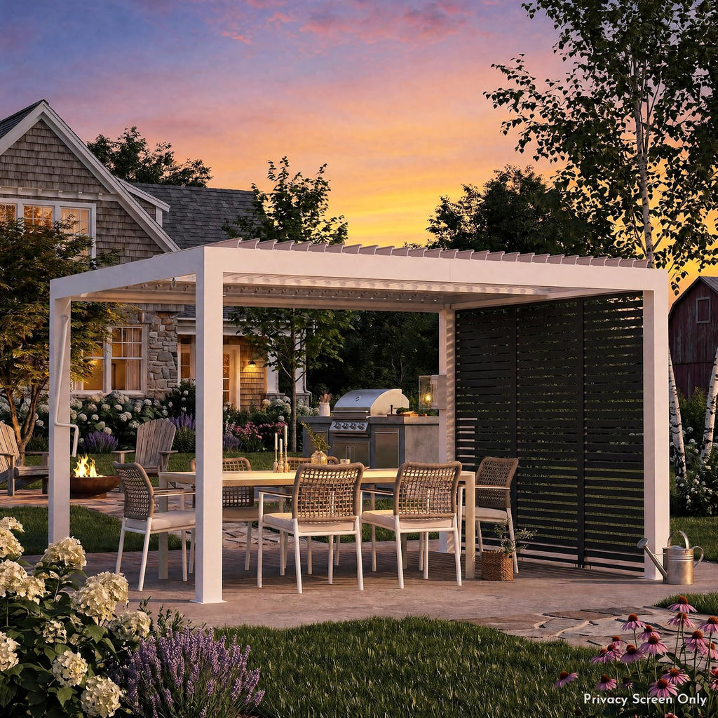 Modern Shade Pergola Accessories Privacy Screen 10 ft for Louvered Pergola, Galvanized Steel Shade Screen Privacy Shade Panels, Easy Installation Modular Pergola Screens for Patio, Backyard, Black