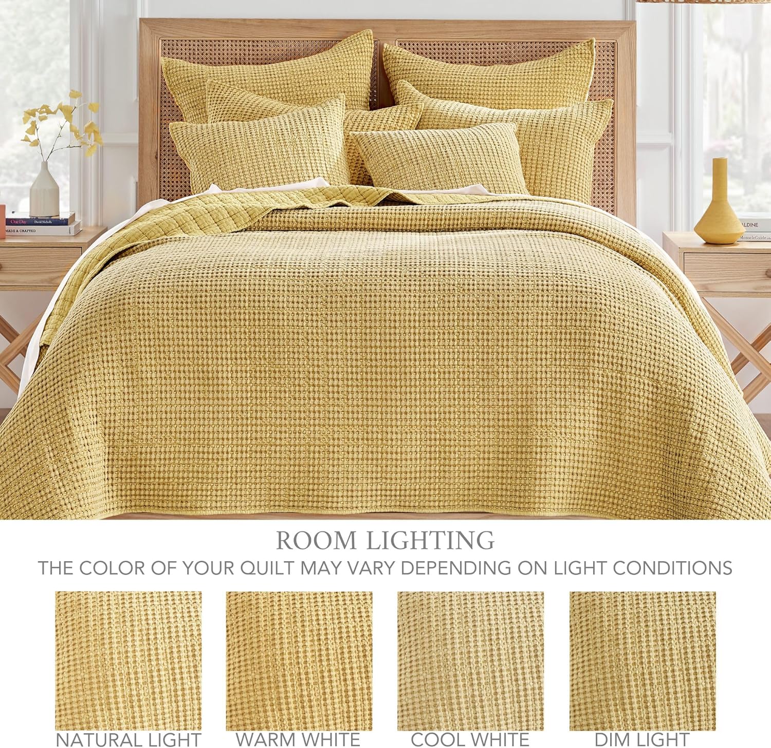Levtex Home Mills Waffle Twin Quilt Set - Ochre Cotton, 1 Sham, 1 Quilt (68 x 86in.)