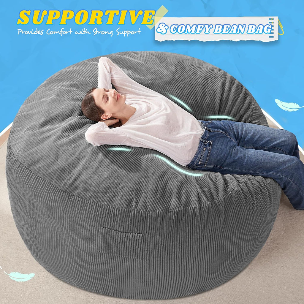 HABUTWAY 6FT Bean Bag Chair,Giant Bean Bag Chairs for Adults,Big Bean Bags with Memory Foam Filled, Large Beanbag Chairs with Soft Corduroy Cover