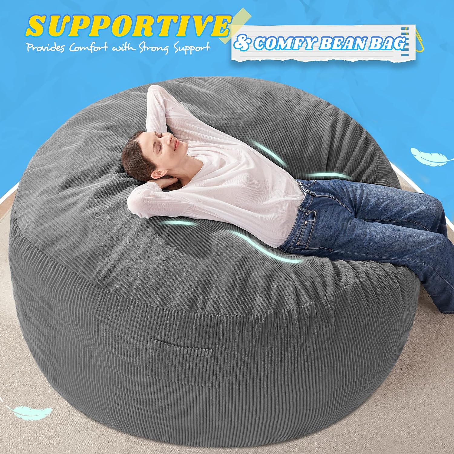 HABUTWAY 6FT Bean Bag Chair,Giant Bean Bag Chairs for Adults,Big Bean Bags with Memory Foam Filled, Large Beanbag Chairs with Soft Corduroy Cover