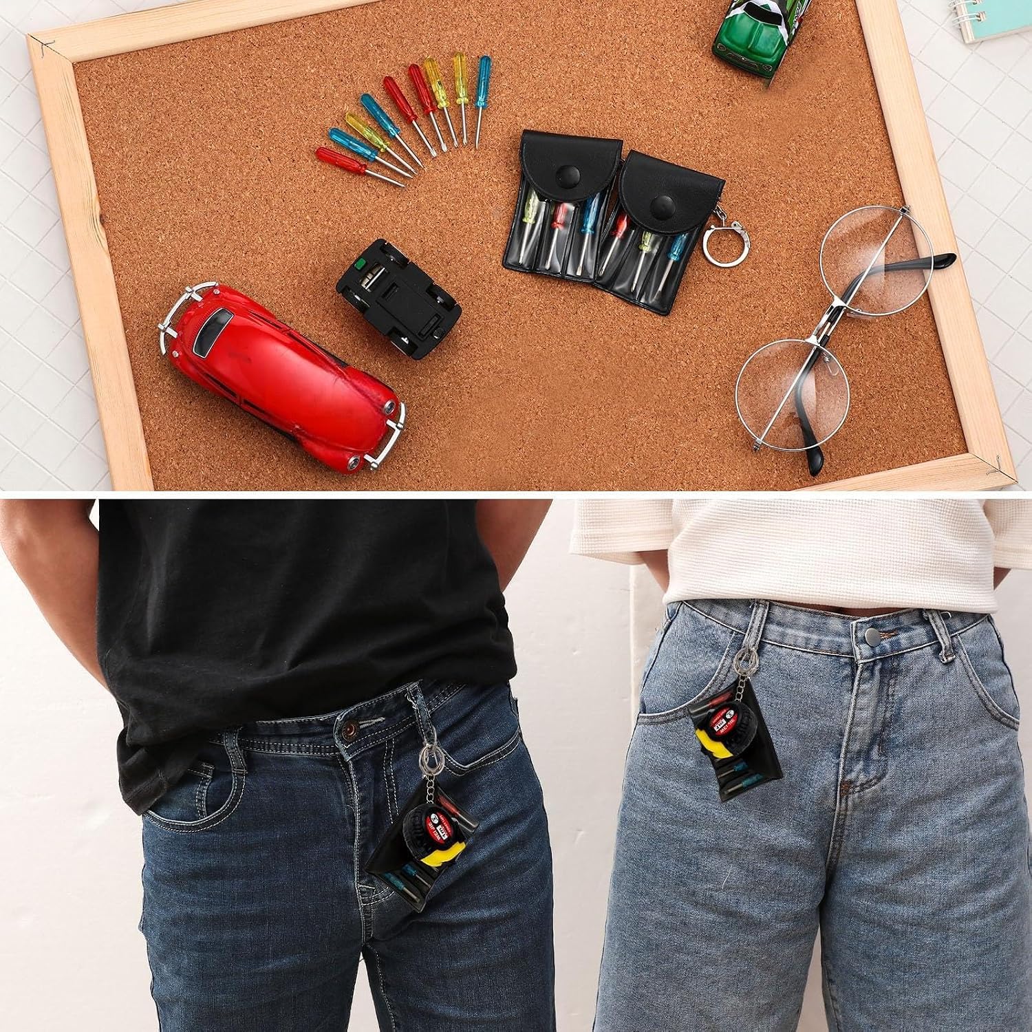 Jutom 456 Pcs Mini Tape Measure Keychain Bulk Mini Screwdriver Keychain Set Adult Tool Party Prize for Father's Men Gifts