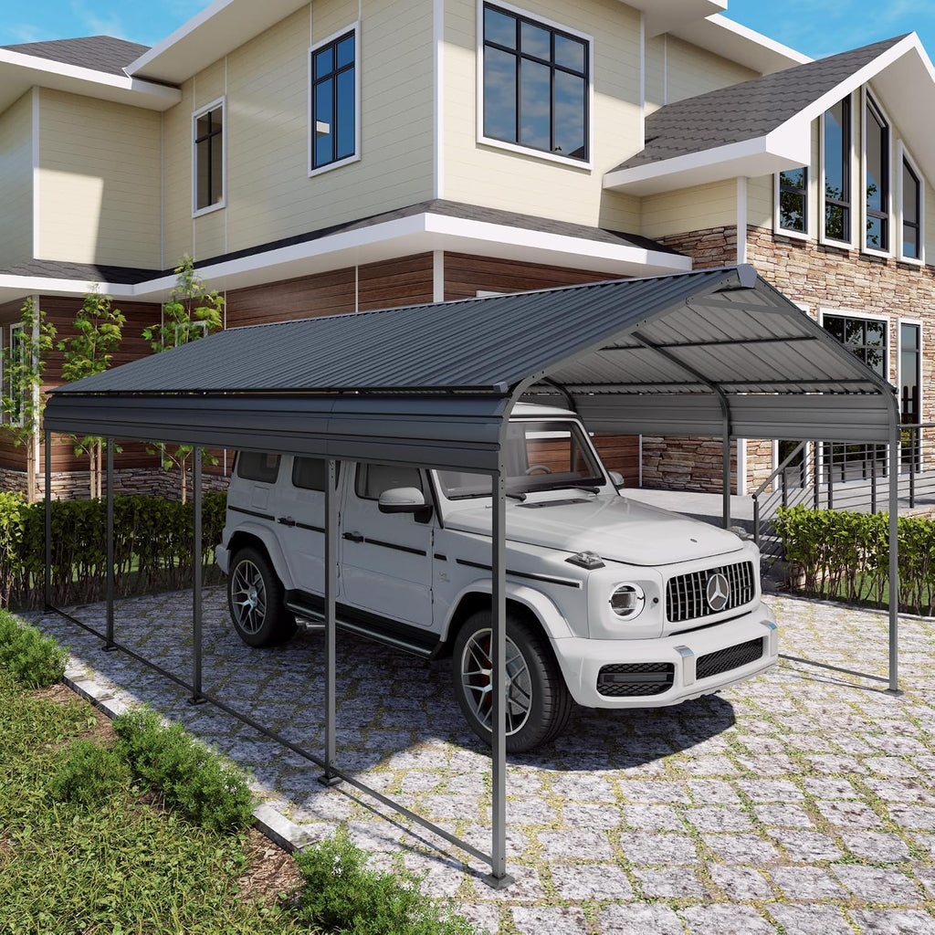 12x20x8.7 FT Heavy Duty Metal Carport, Galvanized Steel Roof Outdoor Car Shelter Garage, Waterproof All Weather Car Canopy for Car Pickup Truck Boat Tractor, Grey