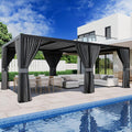 SUNBURY 10'X 20' Louvered Pergola, Aluminum Outdoor Pergola with 4 Adjustable Roof, All-Weather Use, Netting & Privacy Curtains, Waterproof Patio Shade Cover for Patio, Backyard, Lawn, Garden, Black