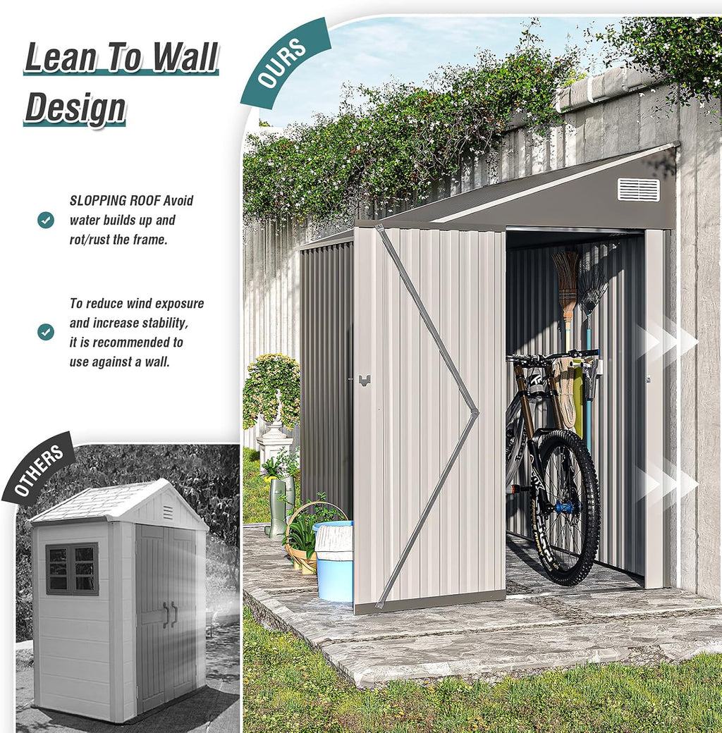 8 X 4 Ft Outdoor Storage Shed, Metal Garden Tool Shed with Lockable Door, Outdoor Door Storage Cabinet for Patio, Garage, Poolside, Bikes, and Garden (Gray)
