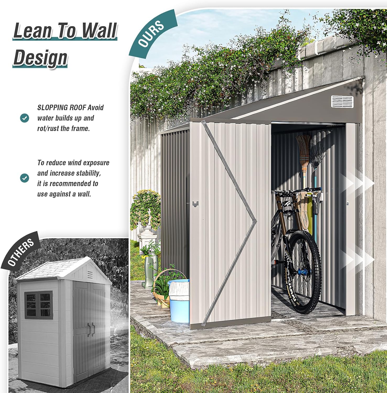 8 X 4 Ft Outdoor Storage Shed, Metal Garden Tool Shed with Lockable Door, Outdoor Door Storage Cabinet for Patio, Garage, Poolside, Bikes, and Garden (Gray)