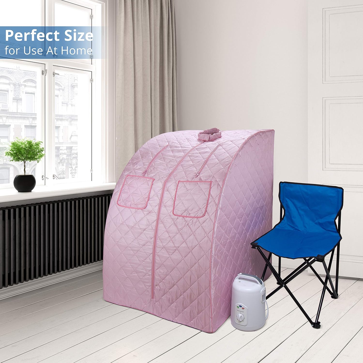 Durasage Oversized Portable Steam Sauna Spa for Home – 800W Steam Generator, 60-Minute Timer, Foldable Chair Included, Spacious Design, 1.5-Year Warranty (Light Pink)