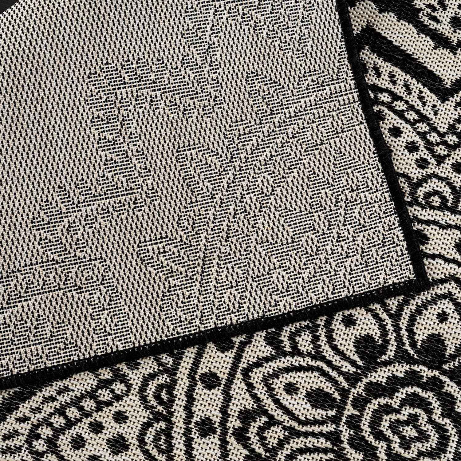 CAMILSON Outdoor Rug 8x10 Modern Area Rugs for Indoor and Outdoor Patios and Porches - Waterproof Washable Non-Shedding Easy-to-Clean Outside Carpet (8 x 10 Medallion - Black/White)